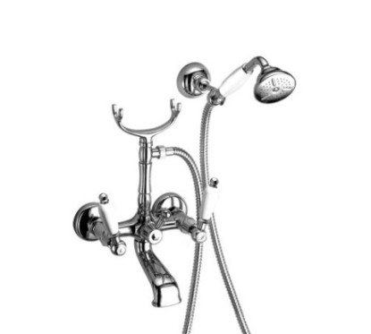 LOTUS Gruppo vasca esterno con kit doccia e duplex, doccetta con impugnatura bianca finitura cromo