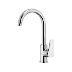 OMEGA Miscelatore lavello monoforo 90° con canna alta girevole finitura cromo