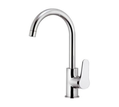 OMEGA Miscelatore lavello monoforo 90° con canna alta girevole finitura cromo