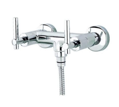 ROAMING MONOLEVA gruppo doccia esterno con kit finitura cromo con particolari in legno