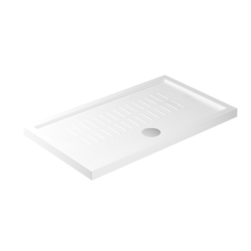 Piatto doccia ceramica rettangolare cm. 100x70 finitura bianco con piletta cromo altezza 4.5cm