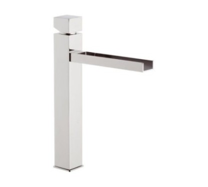 CUBE WATERFALL monocomando lavabo alto con bocca a cascata senza scarico finitura cromo