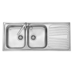 OLYMPUS lavello in acciaio inox a due vasche + gocciolatoio a DX finitura satinato