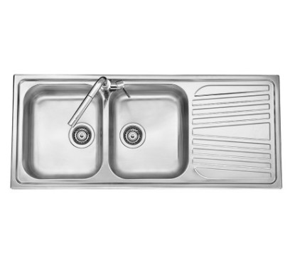 OLYMPUS lavello in acciaio inox a due vasche + gocciolatoio a DX finitura satinato