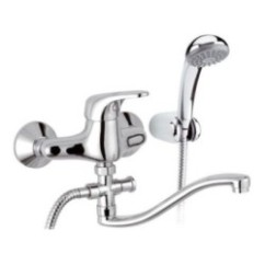 ECO Miscelatore lavabo/vasca con canna ''S'' cm.30, deviatore con kit doccia finitura cromo