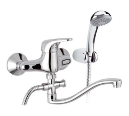 ECO Miscelatore lavabo/vasca con canna ''S'' cm.30, deviatore con kit doccia finitura cromo