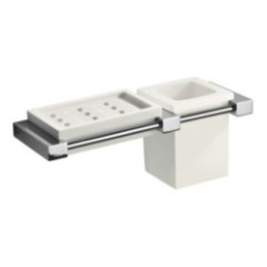 OSCAR porta sapone e bicchiere finitura vetro bianco