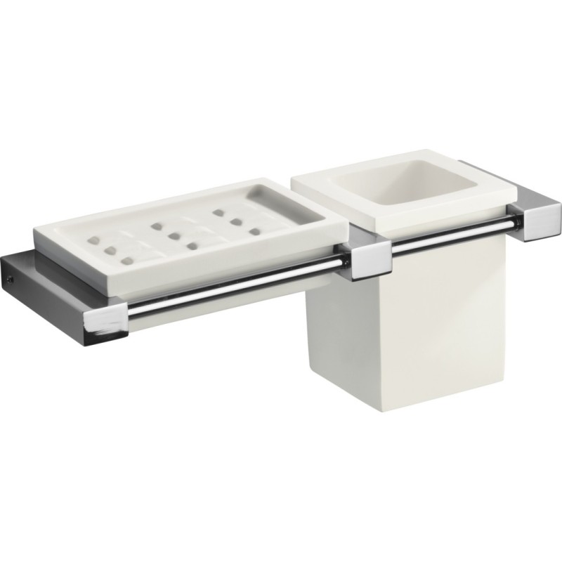 OSCAR porta sapone e bicchiere finitura vetro bianco