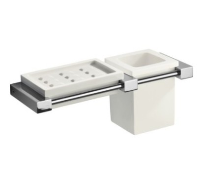 OSCAR porta sapone e bicchiere finitura vetro bianco