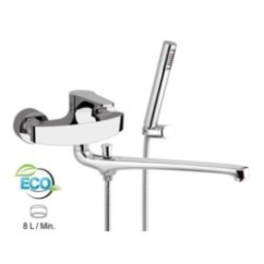 OMEGA ECO Miscelatore lavabo/vasca con canna fusa lunga e con deviatore con kit doccia finitura cromo