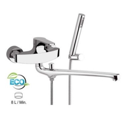OMEGA ECO Miscelatore lavabo/vasca con canna fusa lunga e con deviatore con kit doccia finitura cromo