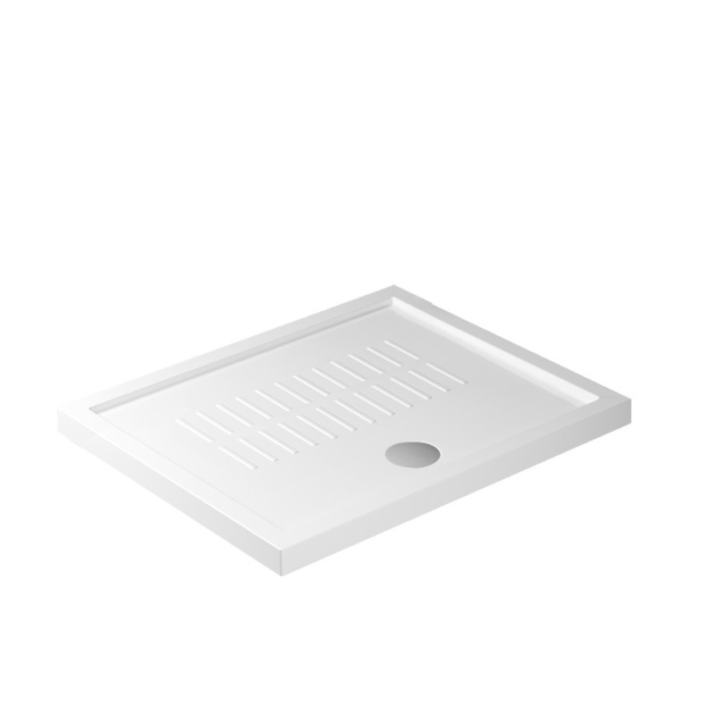 Piatto doccia ceramica rettangolare cm. 100x80 finitura bianco con piletta  cromo altezza 4.5cm