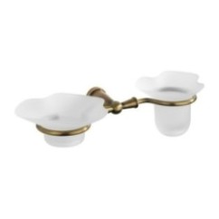 ARMONIA porta sapone/bicchiere con vetro satinato forma fiore finitura bronzo