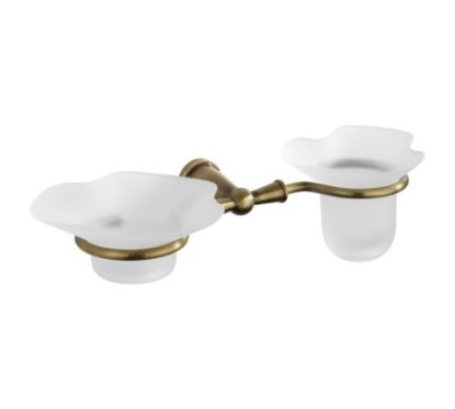 ARMONIA porta sapone/bicchiere con vetro satinato forma fiore finitura bronzo