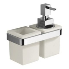 JOLLY porta bicchiere + dosatore finitura vetro bianco