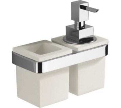 JOLLY porta bicchiere + dosatore finitura vetro bianco