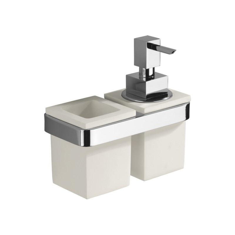 JOLLY porta bicchiere + dosatore finitura vetro nero