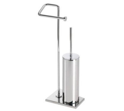 TIFFANY Porta scopino cilindrico di appoggio in ottone cromato con porta rotolo