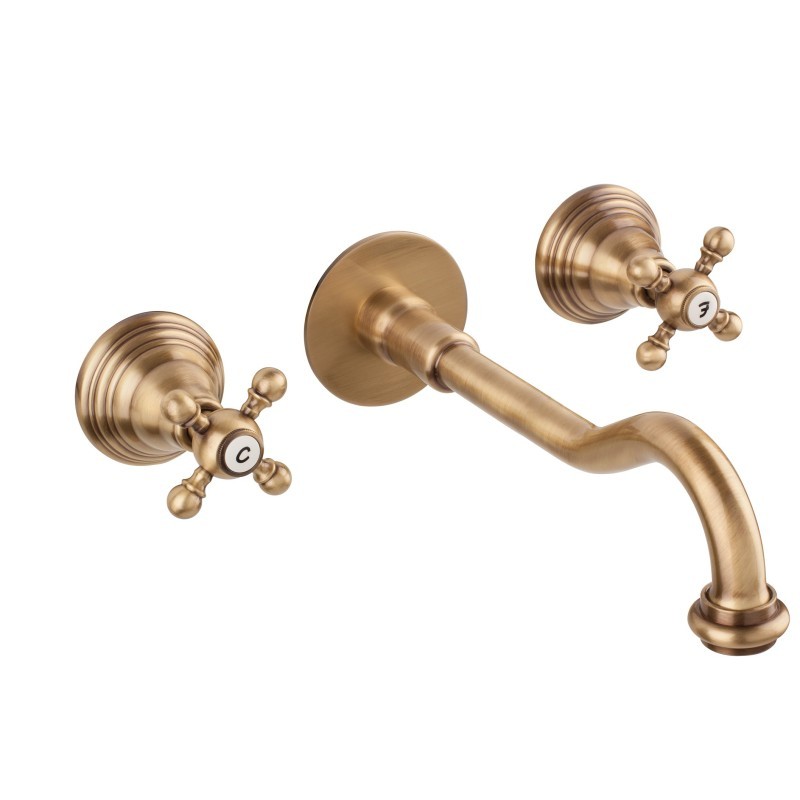 OLD FASHION Batteria lavabo a muro con canna mm 250 finitura dark bronze