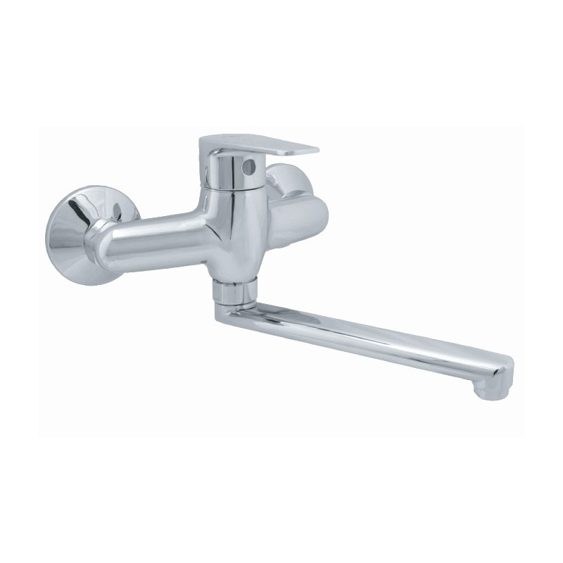 LINE monocomando lavello a muro con canna piatta cm.17 finitura cromo