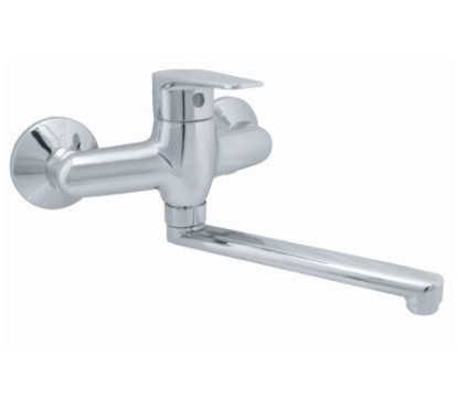 LINE monocomando lavello a muro con canna piatta cm.17 finitura cromo