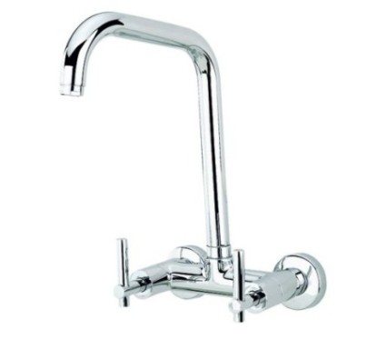 ROAMING MONOLEVA gruppo lavello a parete bocca a "U" finitura cromo con particolari in legno