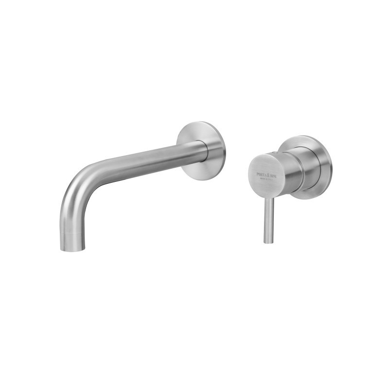 FRIDA Monocomando lavabo a muro due parti in acciaio inox finitura acciaio spazzolato