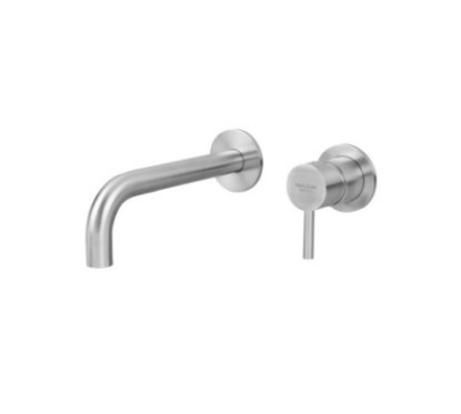 FRIDA Monocomando lavabo a muro due parti in acciaio inox finitura acciaio spazzolato