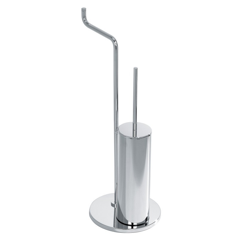ZENITH Porta scopino cilindrico di appoggio in ottone cromato con porta rotolo