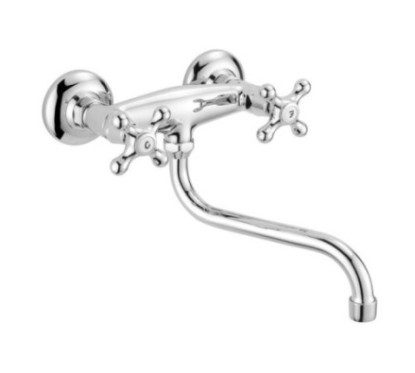 MAREA Gruppo lavello a parete canna a "S" finitura ottone lucido