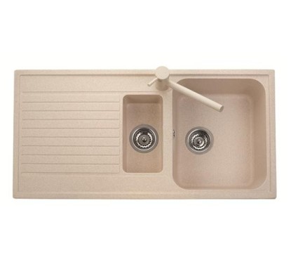 ATLANTIC 99.15 Lavello cucina a due vasche più scolapiatti finitura micro ultragranit 98 bianco