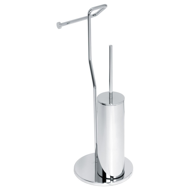 DUEMILA PLUS Porta scopino di appoggio cilindrico in ottone cromato con porta rotolo