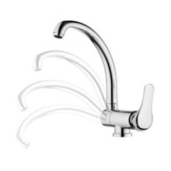 VENUS Miscelatore monocomando per lavello, con bocca alta girevole, tipo lusso, abbattibile finitura cromo