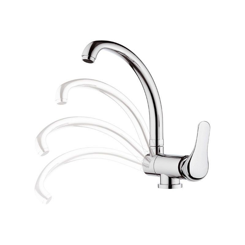 VENUS Miscelatore monocomando per lavello, con bocca alta girevole, tipo lusso, abbattibile finitura cromo