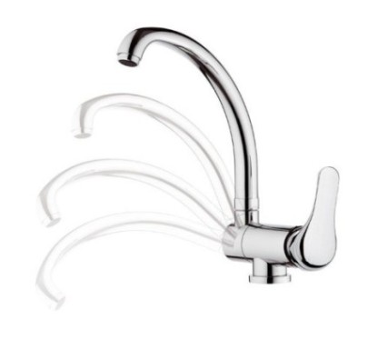 VENUS Miscelatore monocomando per lavello, con bocca alta girevole, tipo lusso, abbattibile finitura cromo