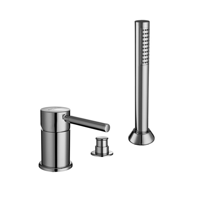 FORMA Batteria monocomando bordo vasca con deviatore e doccetta finitura cromo spazzolato