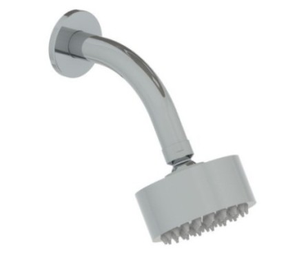 Soffioncino rotondo diam. 90mm completo di braccio in acciaio inox finitura satinato