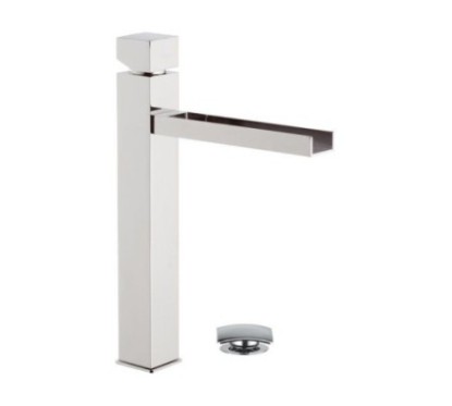 CUBE WATERFALL monocomando lavabo alto con bocca a cascata finitura cromo
