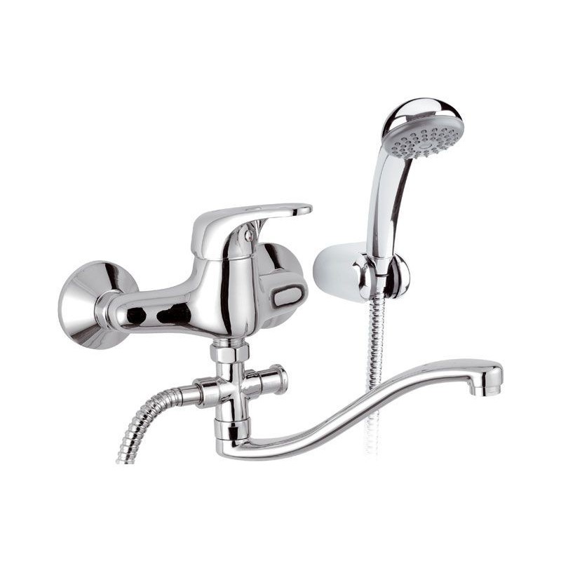 ECO Miscelatore lavabo/vasca con canna ''S'' cm.20, deviatore con kit doccia finitura cromo