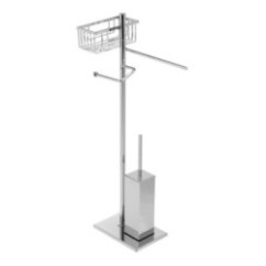 MT Piantana in ottone cromato con una griglia + porta salviette + porta rotolo + porta scopino