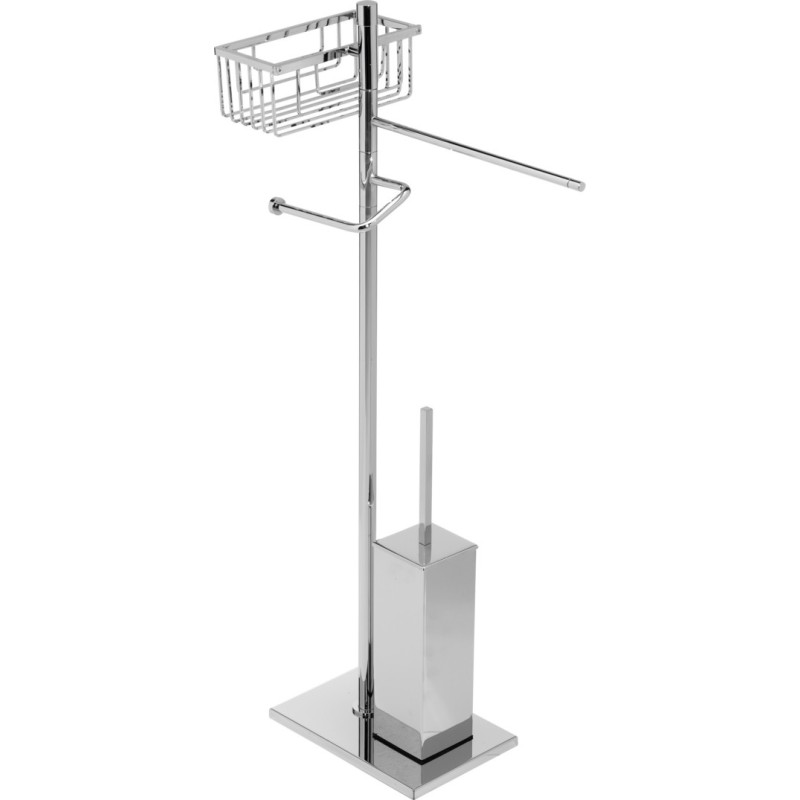 MT Piantana in ottone cromato con una griglia + porta salviette + porta rotolo + porta scopino