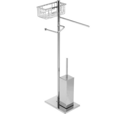 MT Piantana in ottone cromato con una griglia + porta salviette + porta rotolo + porta scopino