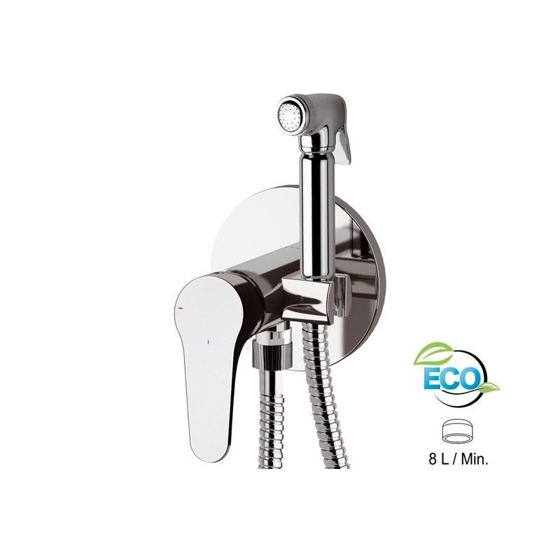 OMEGA ECO Miscelatore incasso per shut-off con doccetta shut-off, supporto doccia, presa acqua finitura cromo