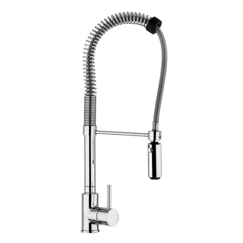 Miscelatore cucina con mollettone e doccetta in ottone a due getti