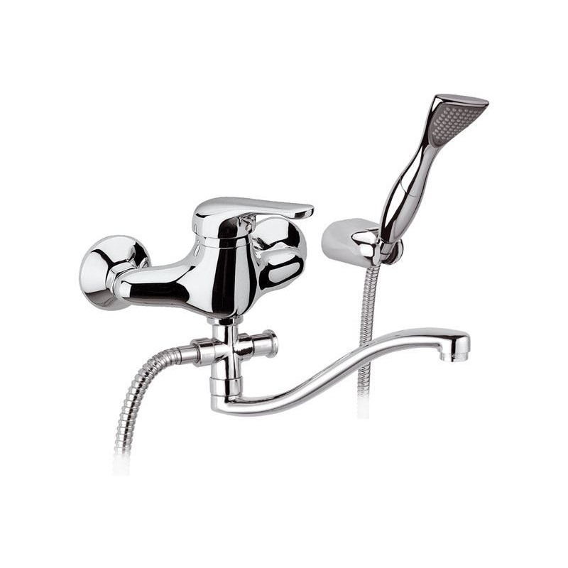 VENUS Miscelatore lavabo/vasca con canna "S" cm.30, deviatore con kit doccia finitura cromo