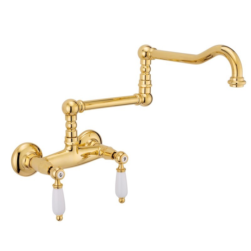 QUEEN Gruppo lavello a muro snodato finitura ottone lucido