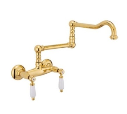 QUEEN Gruppo lavello a muro snodato finitura ottone lucido