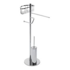 MT Piantana in ottone cromato con una griglia semicircolare + porta salviette + porta rotolo + porta scopino