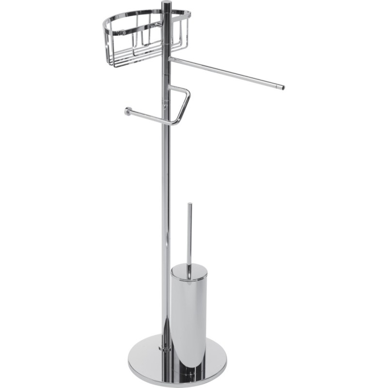 MT Piantana in ottone cromato con una griglia semicircolare + porta salviette + porta rotolo + porta scopino