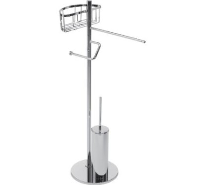 MT Piantana in ottone cromato con una griglia semicircolare + porta salviette + porta rotolo + porta scopino